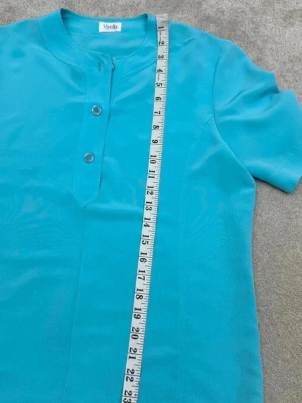 Viyella Turquoise Blue Short Sleeve Button Top 12 - Picture 5 of 5